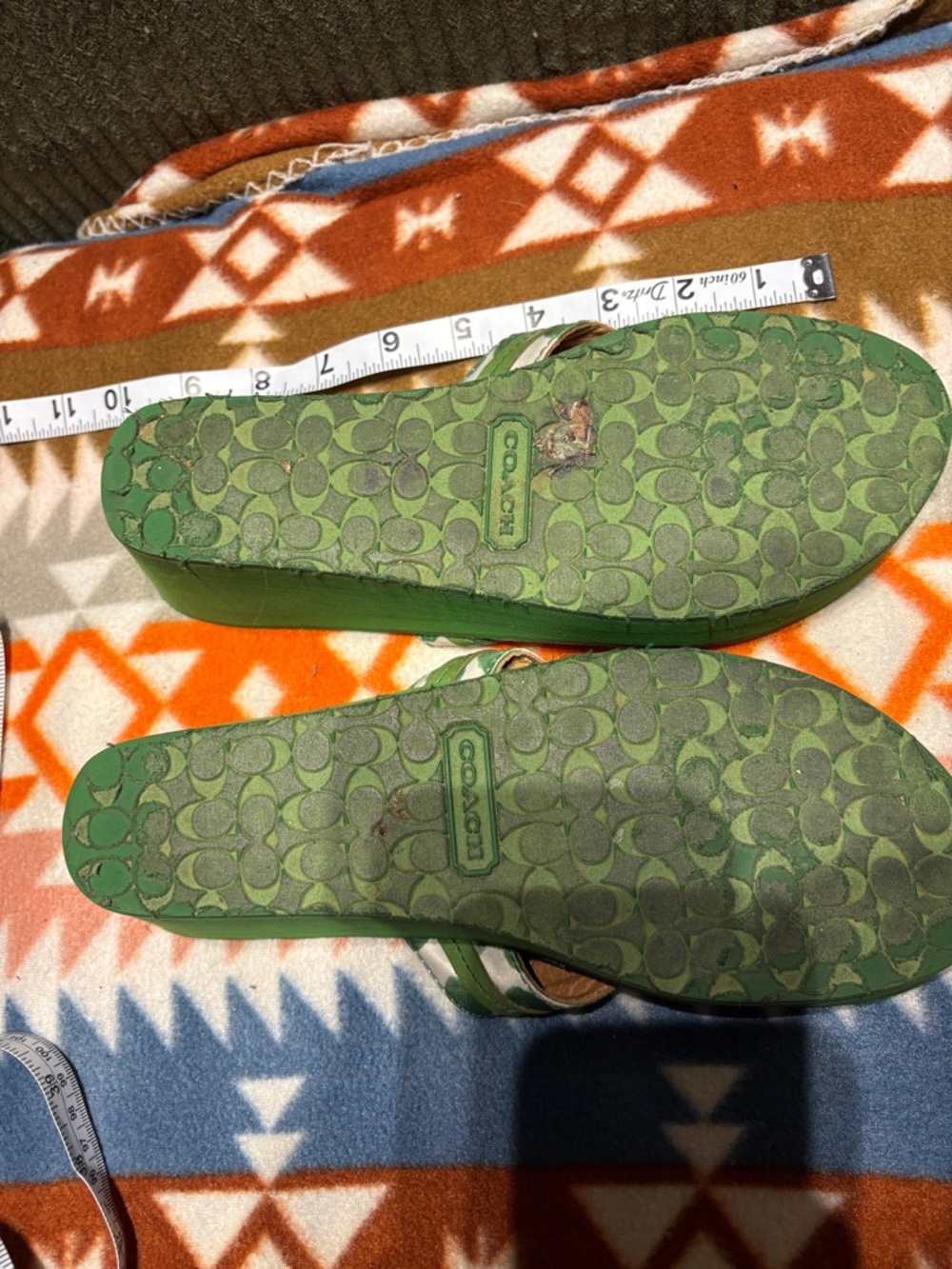 Coach Green Leather Thong Wedge Sandals - Picture 4 of 6